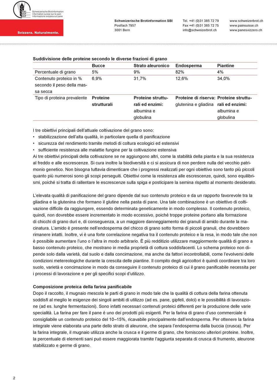 enzimi: albumina e globulina I tre obiettivi principali dell attuale coltivazione del grano sono: stabilizzazione dell alta qualità, in particolare quella di panificazione sicurezza del rendimento