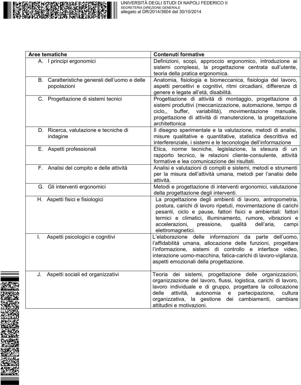 Caratteristiche generali dell uomo e delle popolazioni Anatomia, fisiologia e biomeccanica, fisiologia del lavoro, aspetti percettivi e cognitivi, ritmi circadiani, differenze di genere e legate all