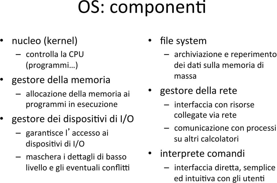 eventuali confliu file system archiviazione e reperimento dei dac sulla memoria di massa gestore della rete interfaccia con