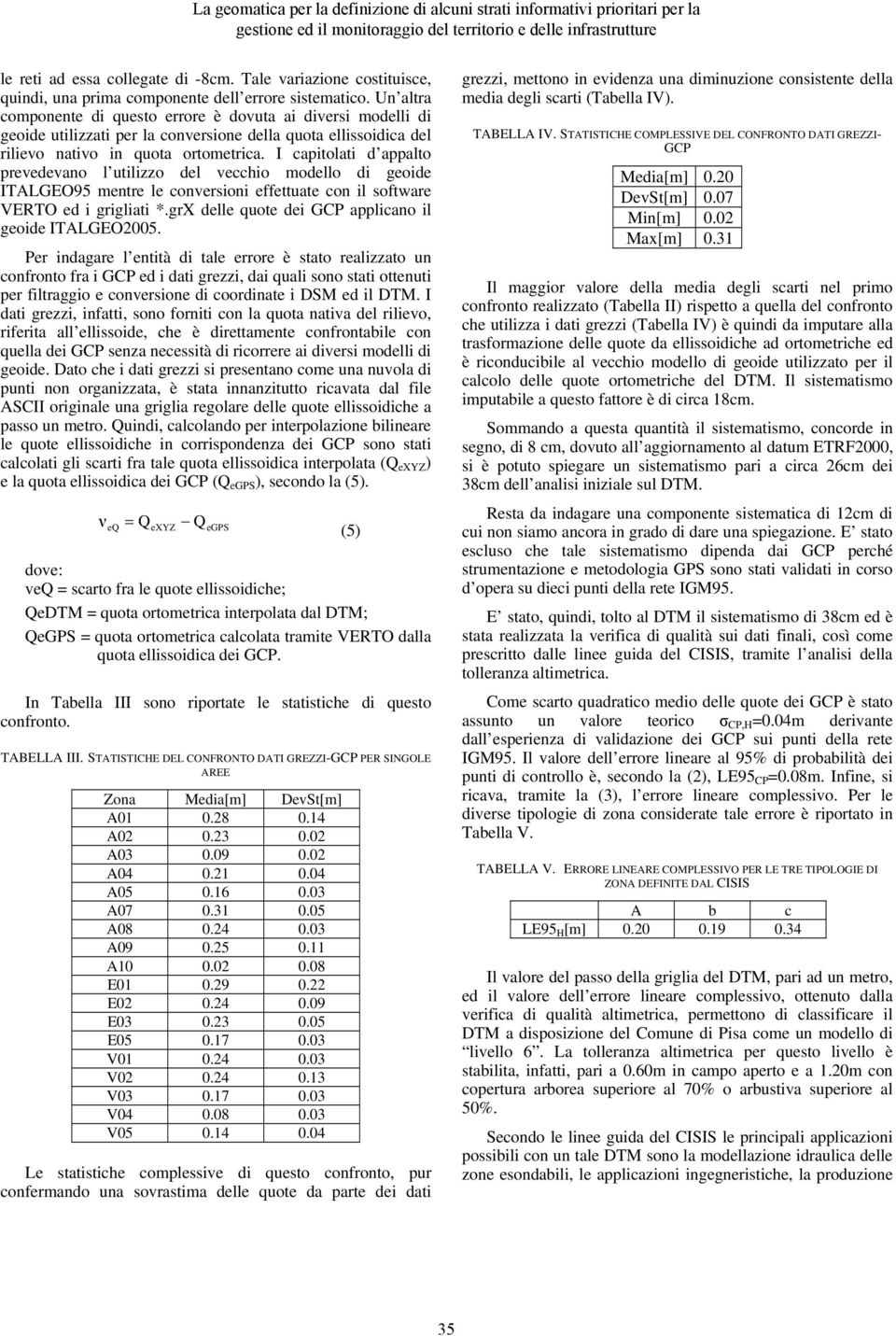 Un altra componente di questo errore è dovuta ai diversi modelli di geoide utilizzati per la conversione della quota ellissoidica del rilievo nativo in quota ortometrica.