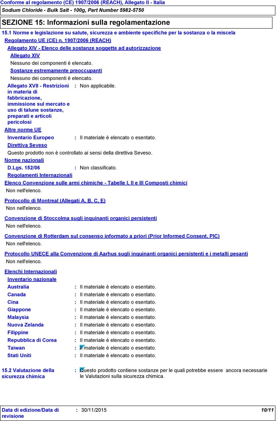 Allegato XVII - Restrizioni in materia di fabbricazione, immissione sul mercato e uso di talune sostanze, preparati e articoli pericolosi Altre norme UE Inventario Europeo Direttiva Seveso Il