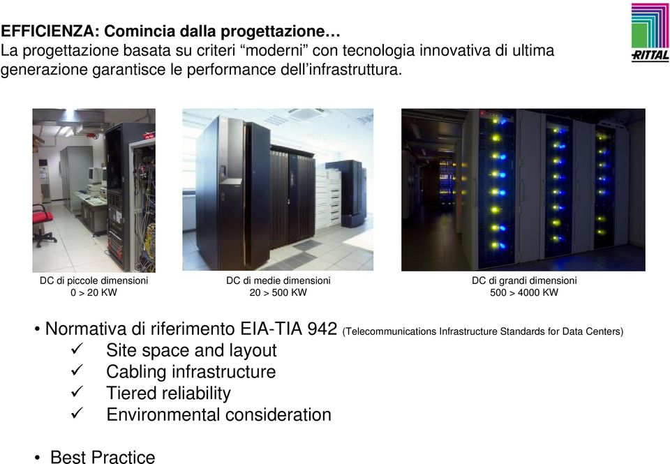 DC di piccole dimensioni 0 > 20 KW DC di medie dimensioni 20 > 500 KW DC di grandi dimensioni 500 > 4000 KW Normativa di