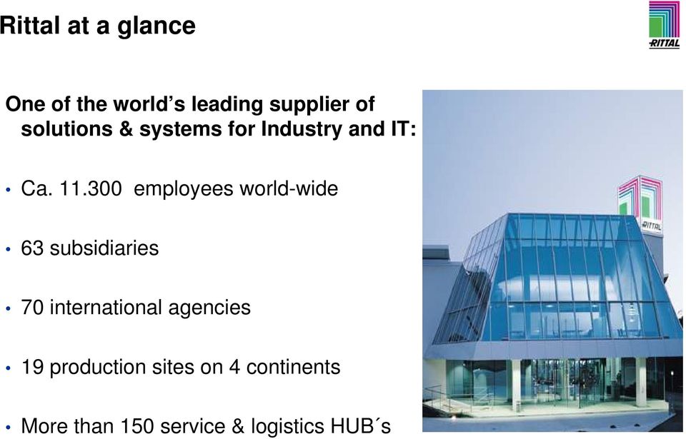 300 employees world-wide 63 subsidiaries 70 international