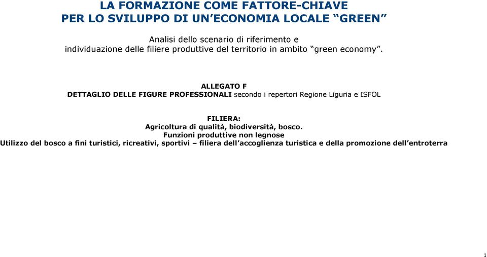 ALLEGATO F DETTAGLIO DELLE FIGURE PROFESSIONALI secondo i repertori Regione Liguria e ISFOL FILIERA: Agricoltura di qualità,