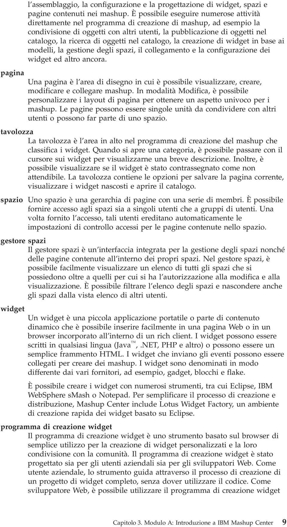 di oggetti nel catalogo, la creazione di widget in base ai modelli, la gestione degli spazi, il collegamento e la configurazione dei widget ed altro ancora.