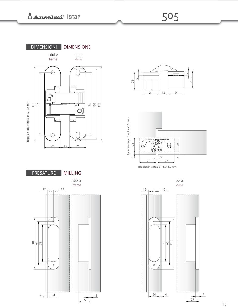 profondità +1/-1 mm 4 24 3 27 27 4 24 FRESATURE MILLING stipite frame 12 12