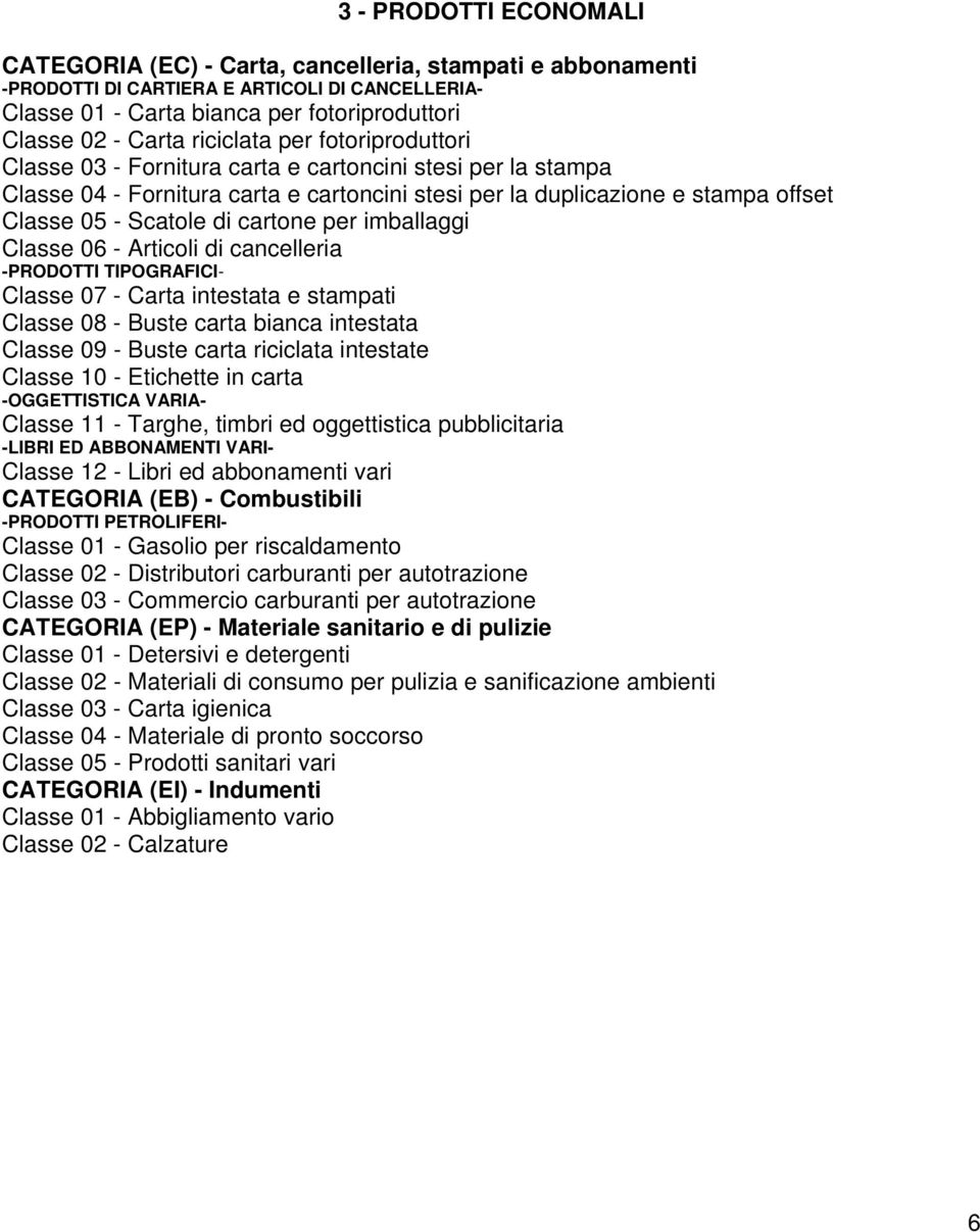 cartone per imballaggi Classe 06 - Articoli di cancelleria -PRODOTTI TIPOGRAFICI- Classe 07 - Carta intestata e stampati Classe 08 - Buste carta bianca intestata Classe 09 - Buste carta riciclata