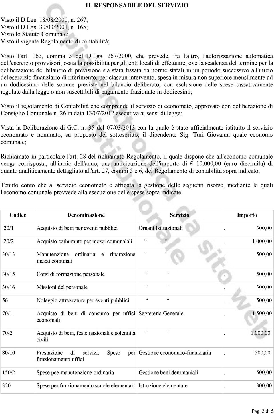 267/2000, che prevede, tra l'altro, l'autorizzazione automatica dell'esercizio provvisori, ossia la possibilità per gli enti locali di effettuare, ove la scadenza del termine per la deliberazione del