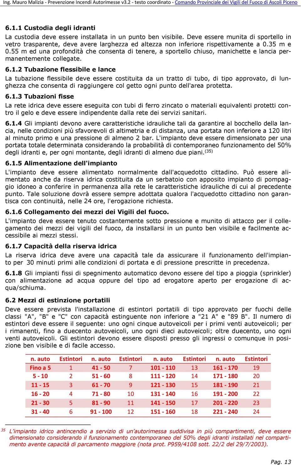 55 m ed una profondità che consenta di tenere, a sportello chiuso, manichette e lancia permanentemente collegate. 6.1.