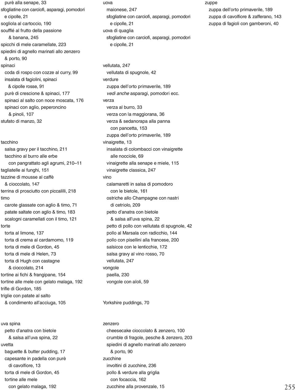 moscata, 176 spinaci con aglio, peperoncino & pinoli, 107 stufato di manzo, 32 tacchino salsa gravy per il tacchino, 211 tagliatelle ai funghi, 151 tazzine di mousse al caffè & cioccolato, 147