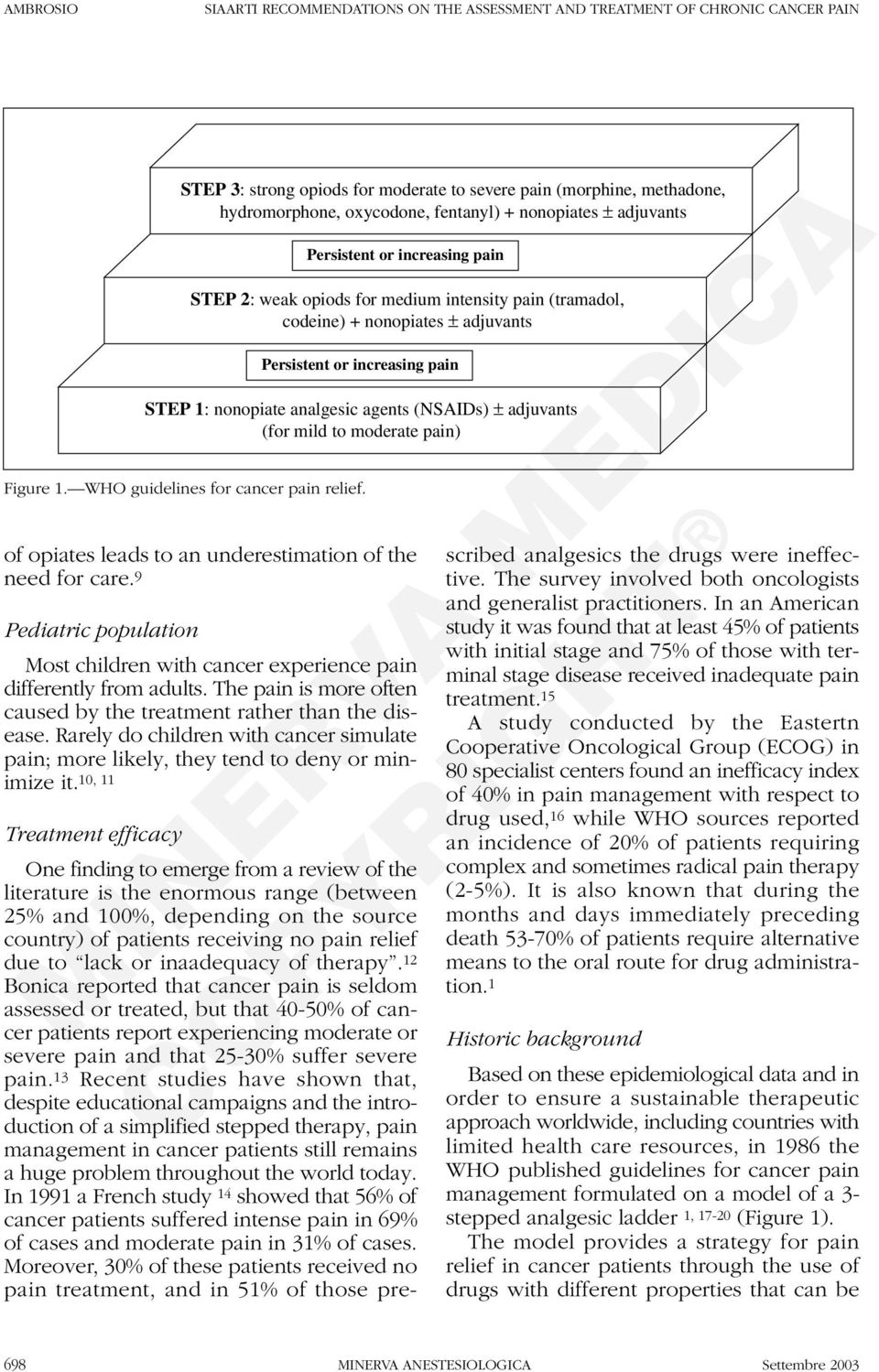 analgesic agents (NSAIDs) ± adjuvants (for mild to moderate pain) Figure 1. WHO guidelines for cancer pain relief. of opiates leads to an underestimation of the need for care.