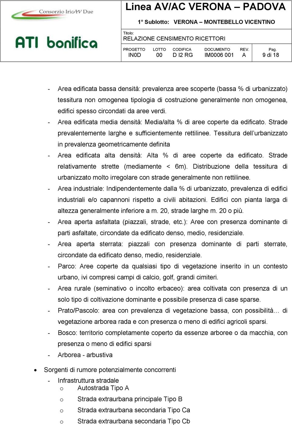 Tessitura dell urbanizzato in prevalenza geometricamente definita - Area edificata alta densità: Alta % di aree coperte da edificato. Strade relativamente strette (mediamente < 6m).