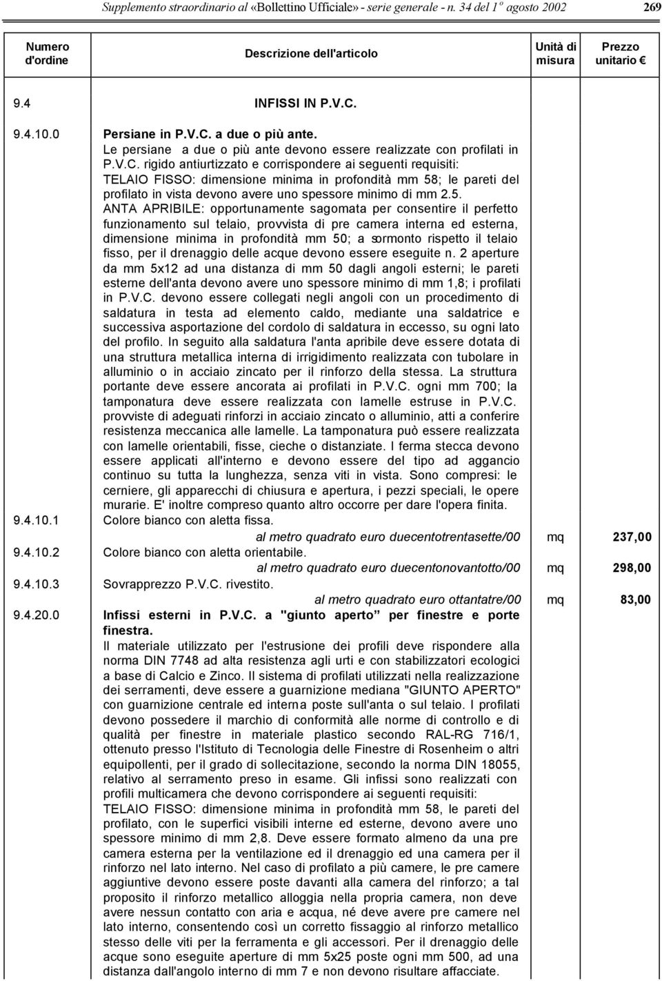 rigido antiurtizzato e corrispondere ai seguenti requisiti: TELAIO FISSO: dimensione minima in profondità mm 58