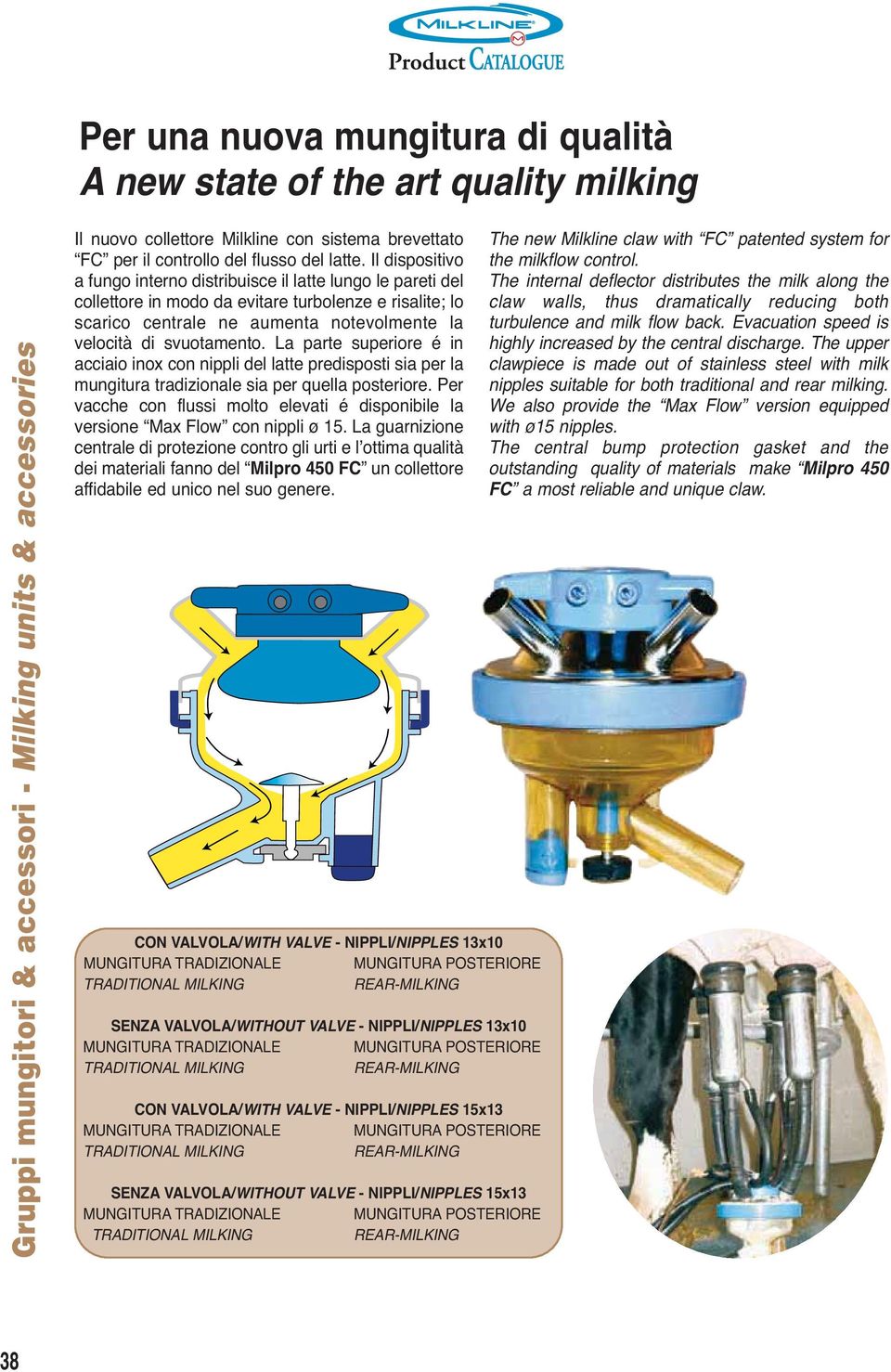 La parte superiore é in acciaio inox con nippli del latte predisposti sia per la mungitura tradizionale sia per quella posteriore.