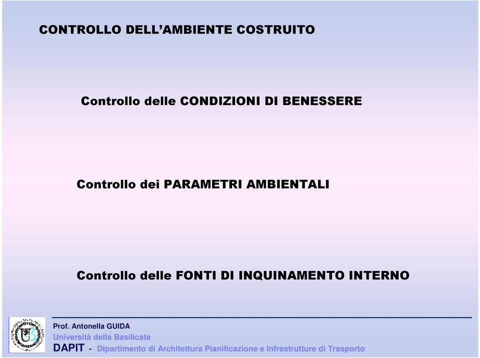 BENESSERE Controllo dei PARAMETRI