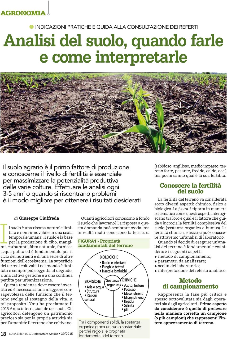 Effettuare le analisi ogni 3-5 anni o quando si riscontrano problemi è il modo migliore per ottenere i risultati desiderati di Giuseppe Ciuffreda Il suolo è una risorsa naturale limitata e non