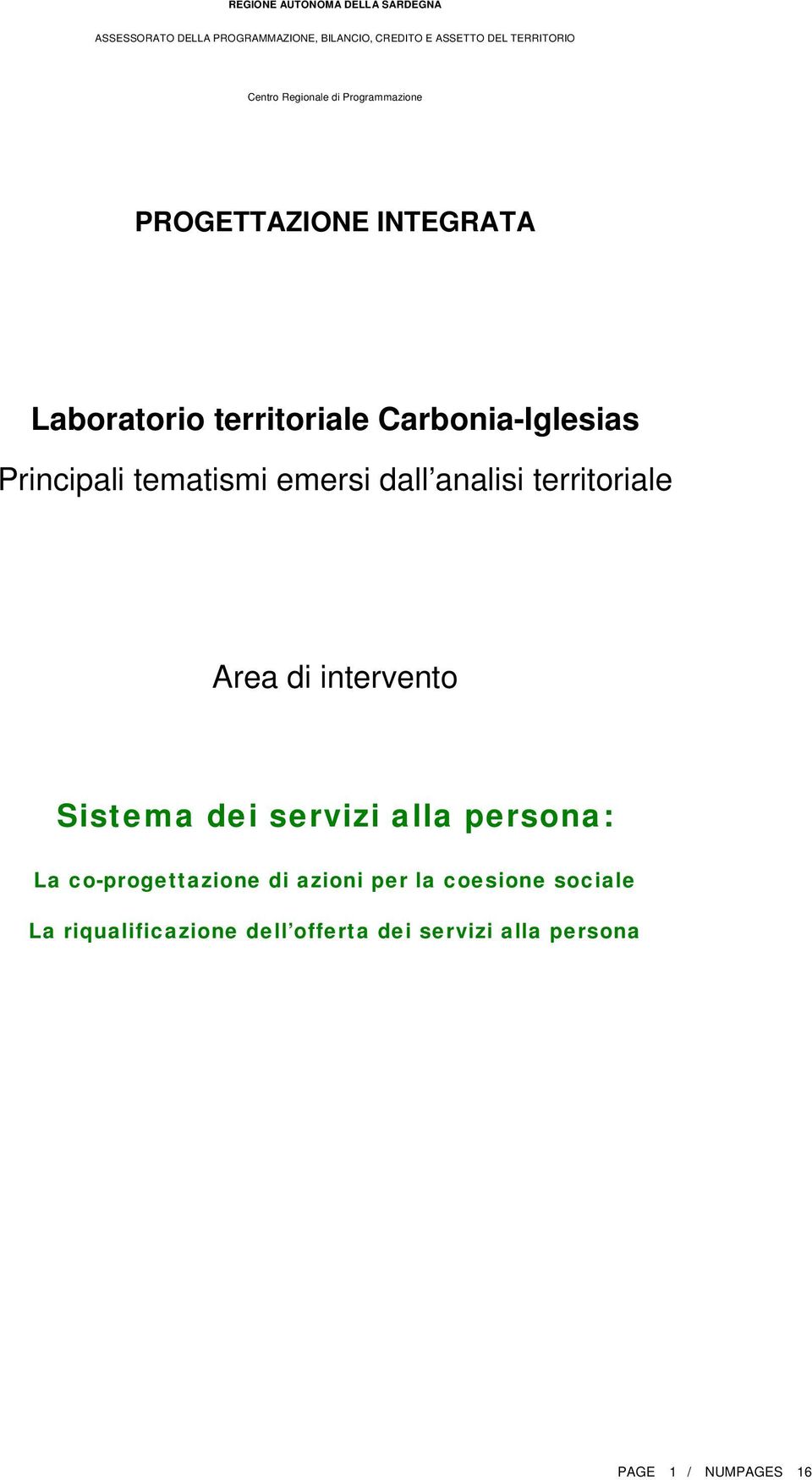 Sistema dei servizi alla persona: La co-progettazione di azioni per la