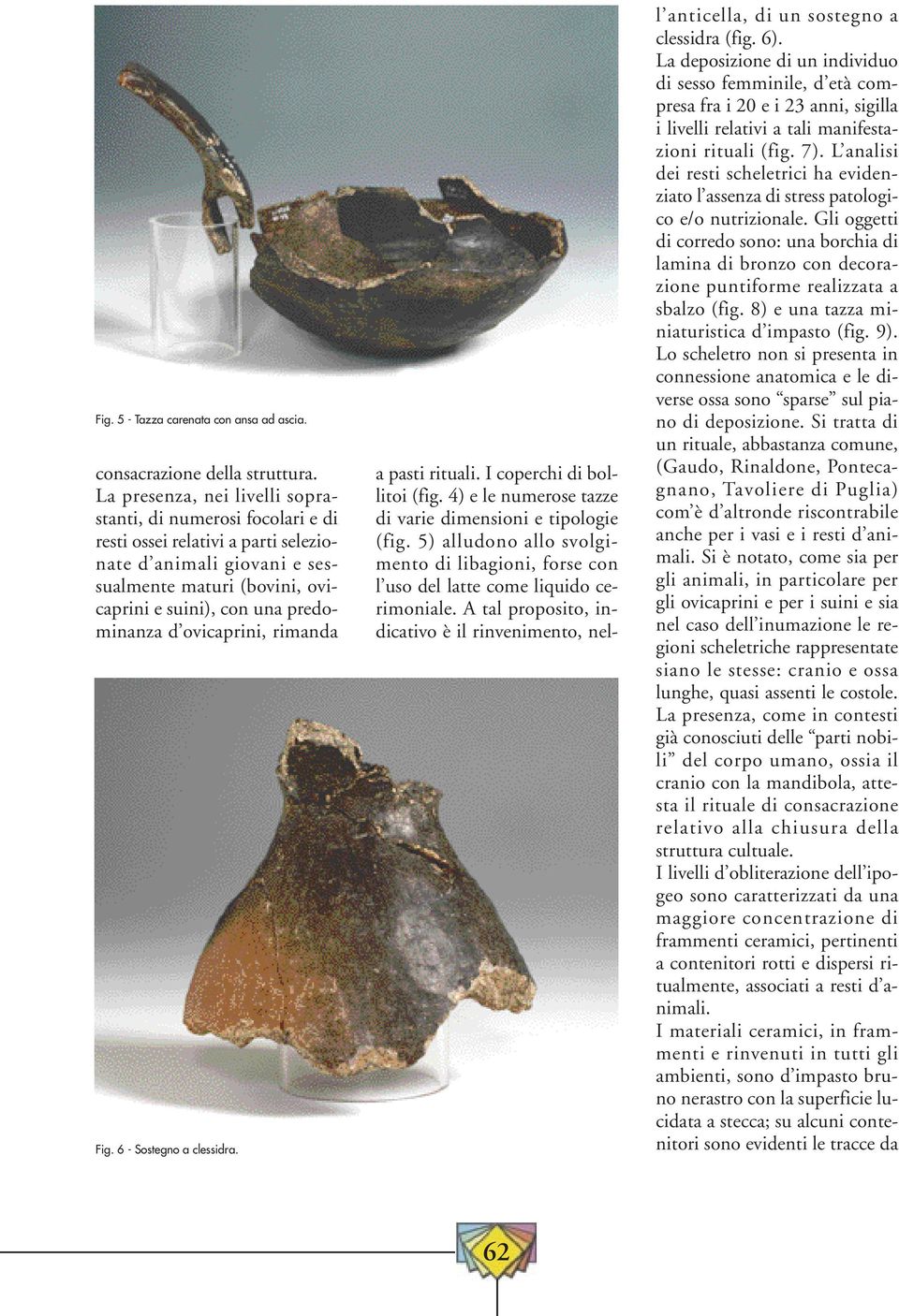 ovicaprini, rimanda Fig. 6 - Sostegno a clessidra. a pasti rituali. I coperchi di bollitoi (fig. 4) e le numerose tazze di varie dimensioni e tipologie (fig.