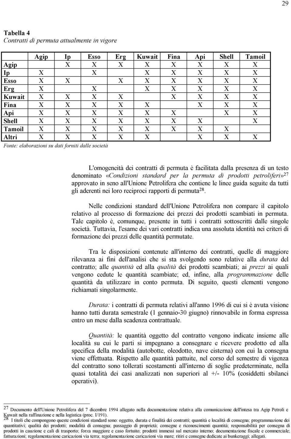 facilitata dalla presenza di un testo denominato «Condizioni standard per la permuta di prodotti petroliferi» 27 approvato in seno all'unione Petrolifera che contiene le linee guida seguite da tutti