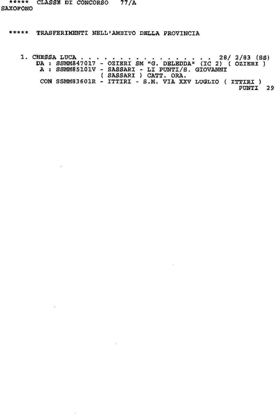 DELEDDA" (IC 2) ( OZIERI ) A : SSMM85101V SASSARI - LI PUNTI/S.