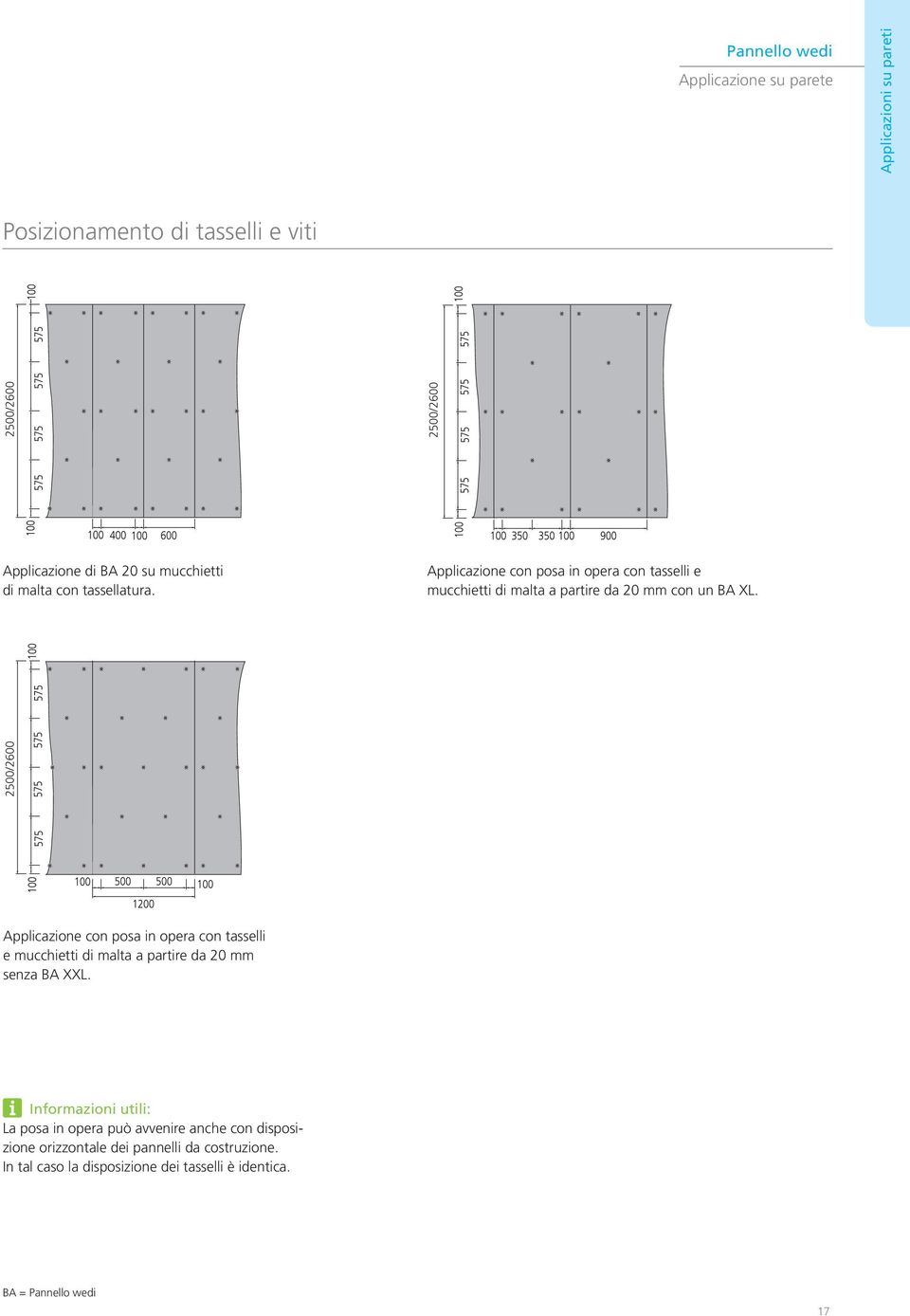 2500/2600 Applicazione con posa in opera con tasselli e mucchietti di malta a partire da 20 mm senza BA XXL.