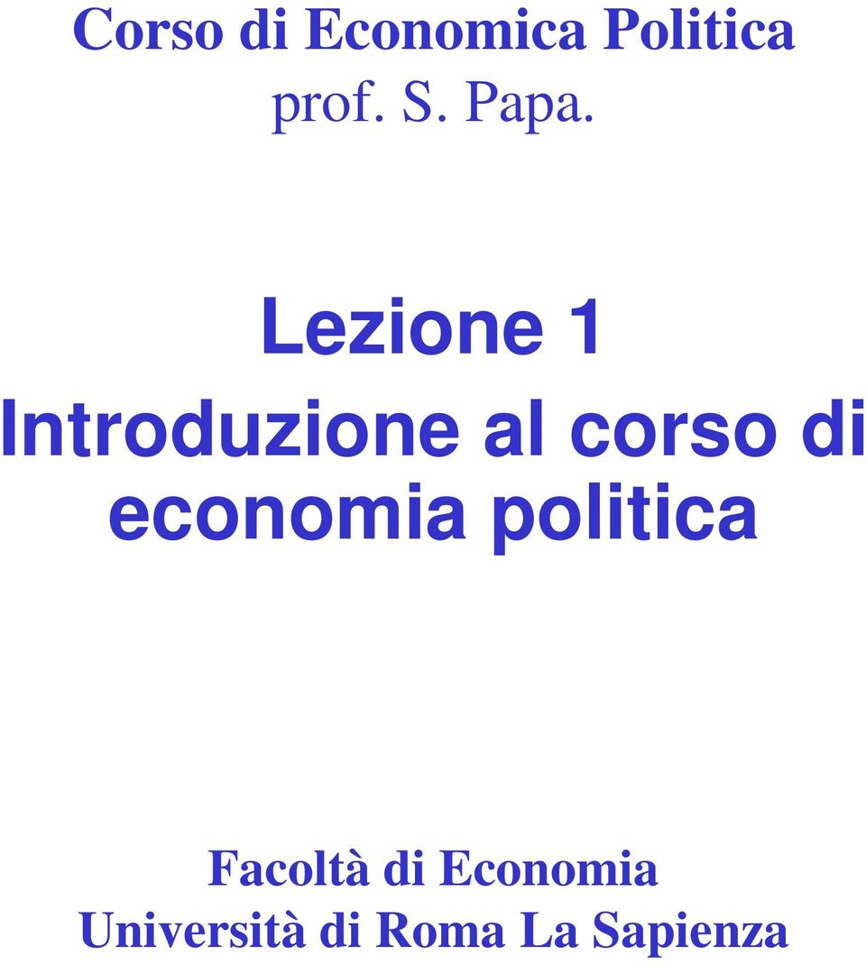 corso di economia politica Facoltà