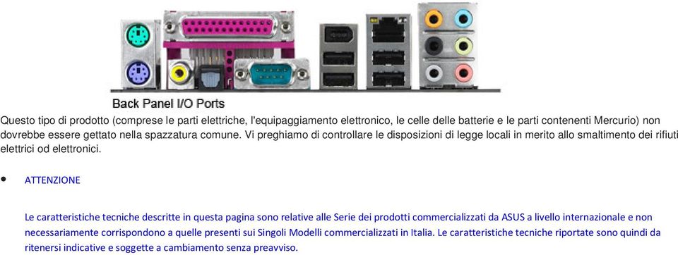 ATTENZIONE Le caratteristiche tecniche descritte in questa pagina sono relative alle Serie dei prodotti commercializzati da ASUS a livello internazionale e non