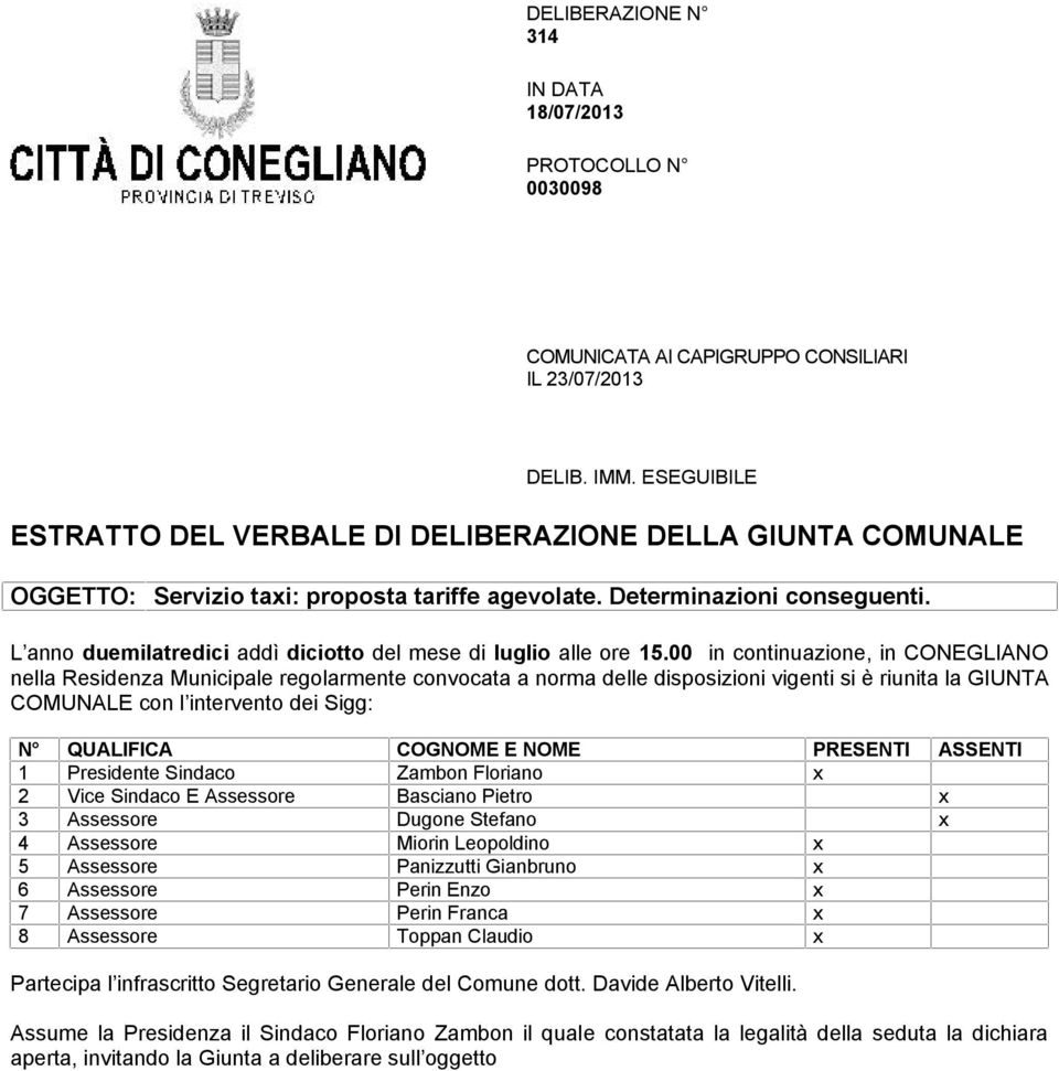 L anno duemilatredici addì diciotto del mese di luglio alle ore 15.