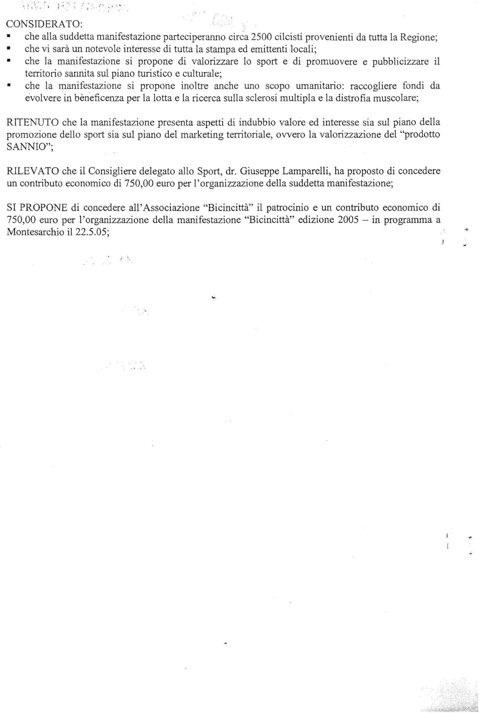 che la manifestazione si propone di valorizzare lo sport e di promuovere e pubblicizzare il territorio sannita sul piano turistico e culturale; che la manifestazione si propone inoltre anche uno