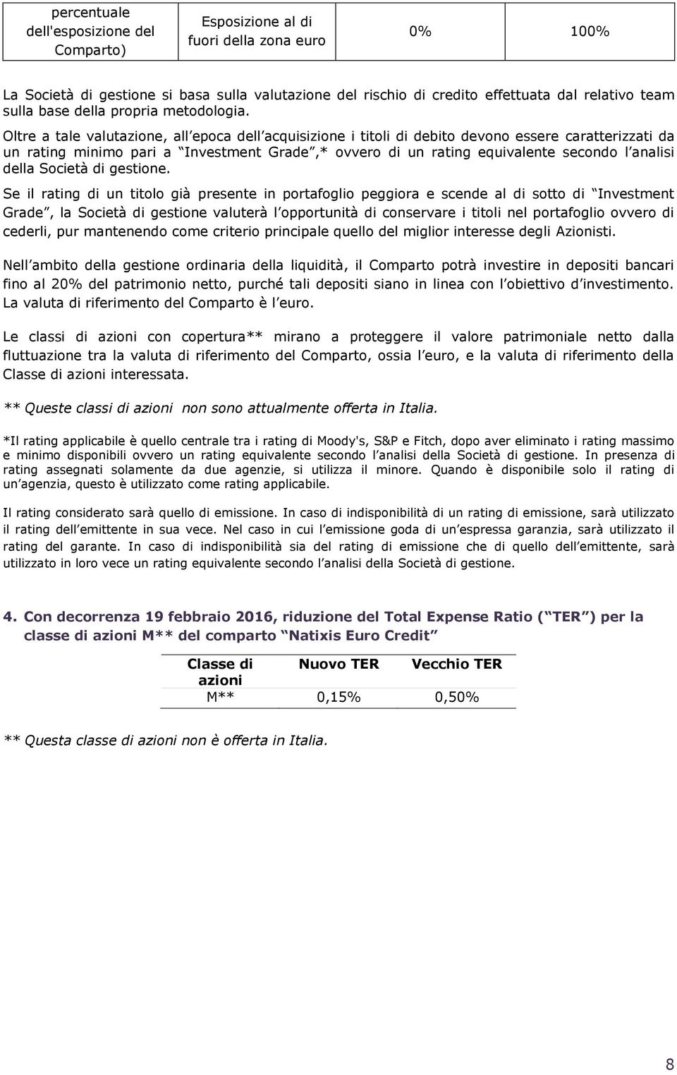 Oltre a tale valutazione, all epoca dell acquisizione i titoli di debito devono essere caratterizzati da un rating minimo pari a Investment Grade,* ovvero di un rating equivalente secondo l analisi