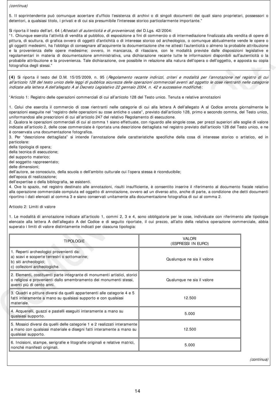 presumibile l interesse storico particolarmente importante. Si riporta il testo dell art. 64 (Attestati di autenticità e di provenienza) del D.Lgs. 42/2004: 1.