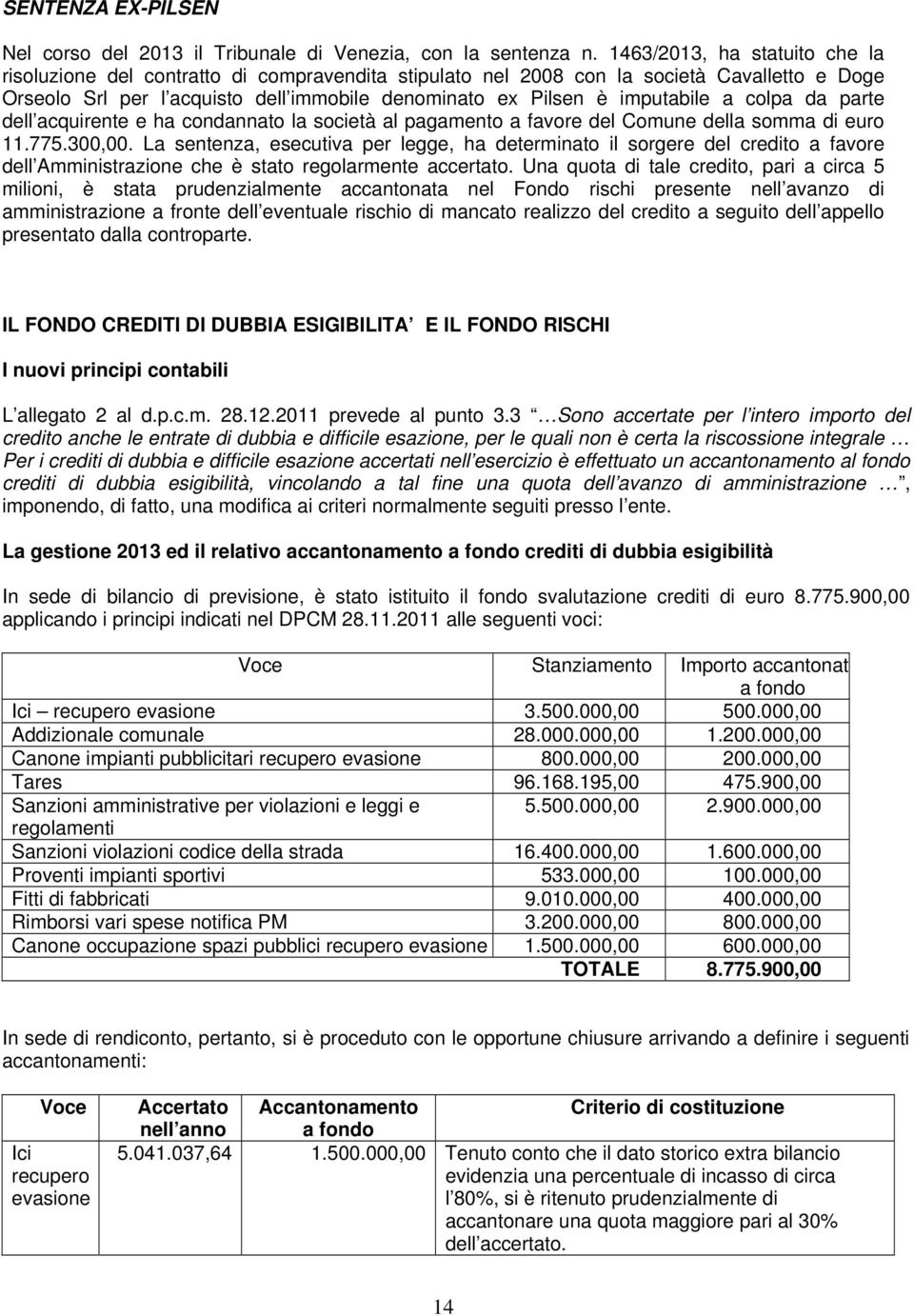 a colpa da parte dell acquirente e ha condannato la società al pagamento a favore del Comune della somma di euro 11.775.300,00.