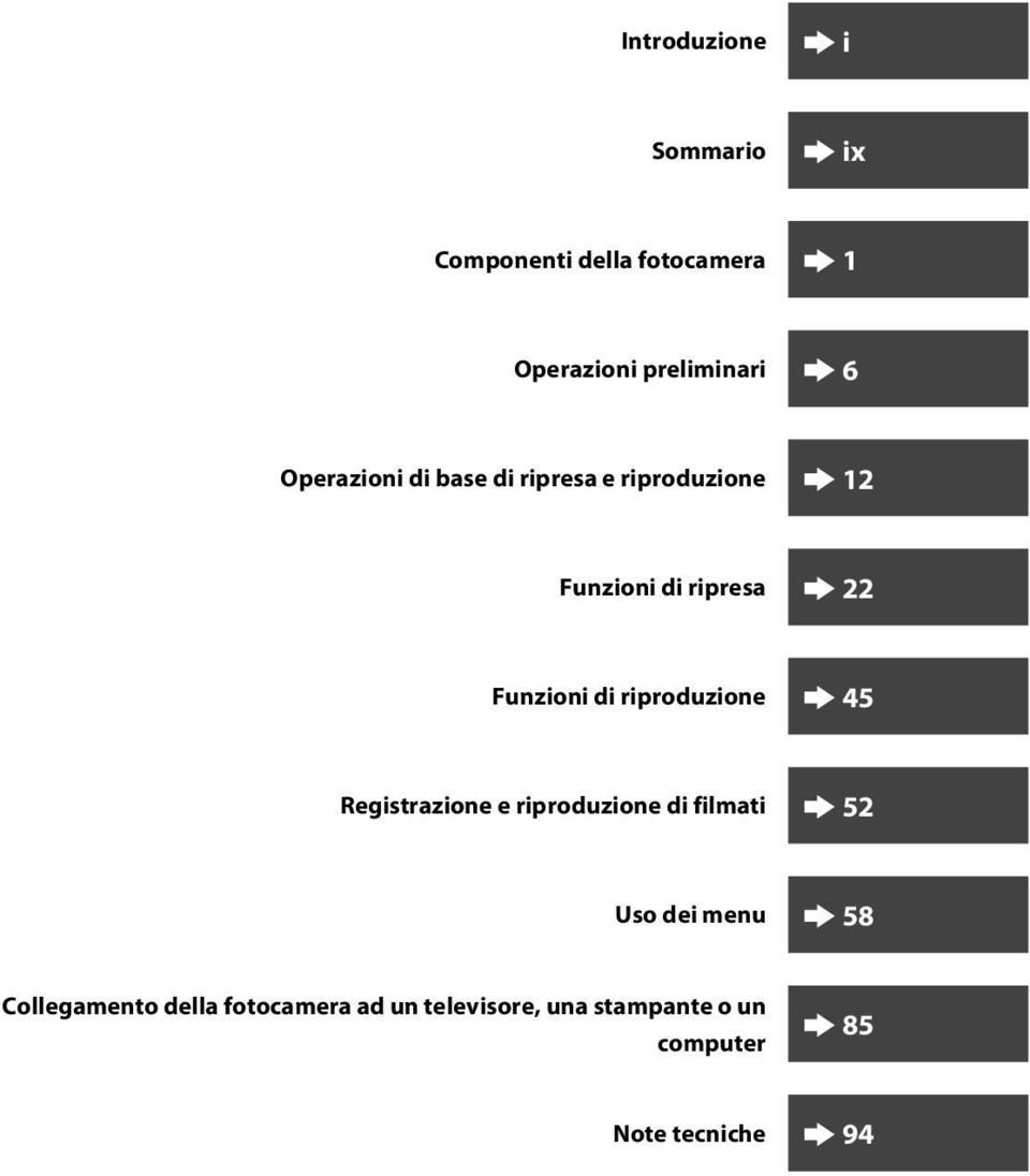 riproduzione 45 Registrazione e riproduzione di filmati 52 Uso dei menu 58