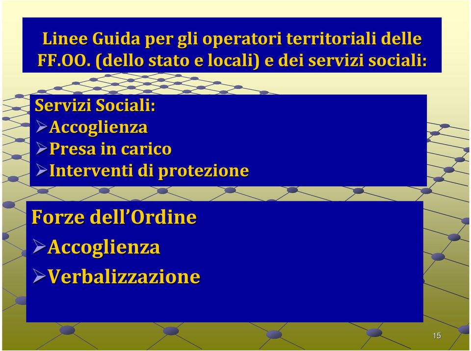 Sociali: Accoglienza Presa in carico Interventi di