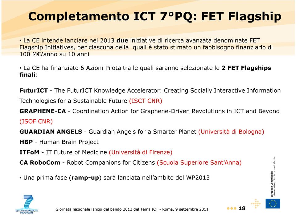 Interactive Information Technologies for a Sustainable Future (ISCT CNR) GRAPHENE-CA - Coordination Action for Graphene-Driven Revolutions in ICT and Beyond (ISOF CNR) GUARDIAN ANGELS - Guardian