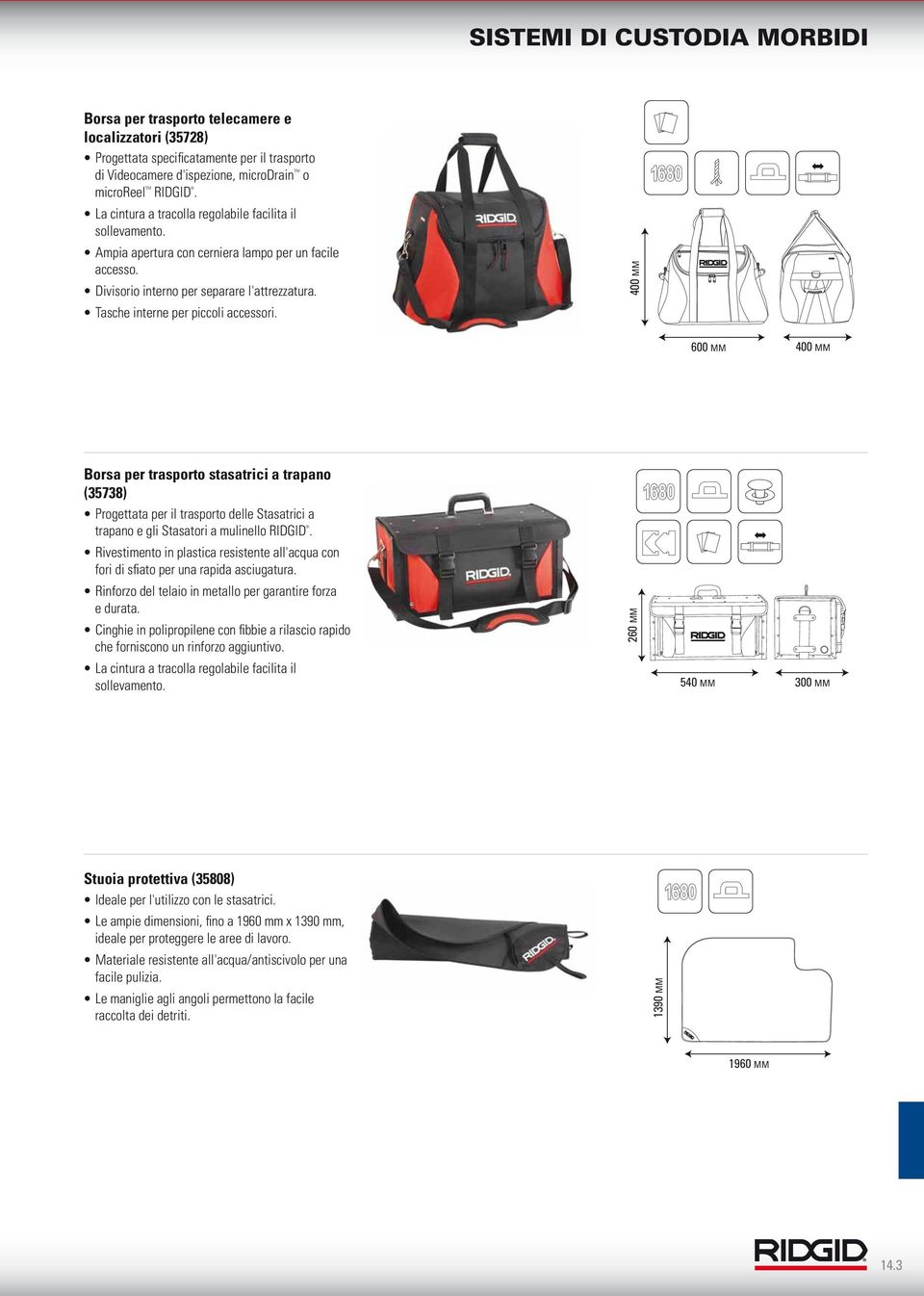 400 MM 600 MM Borsa per trasporto stasatrici a trapano (35738) Progettata per il trasporto delle Stasatrici a trapano e gli Stasatori a mulinello RIDGID.