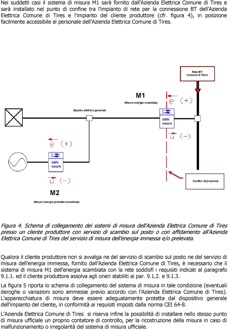 Schema di collegamento dei sistemi di misura dell Azienda Elettrica Comune di Tires presso un cliente produttore con servizio di scambio sul posto o con affidamento all Azienda Elettrica Comune di