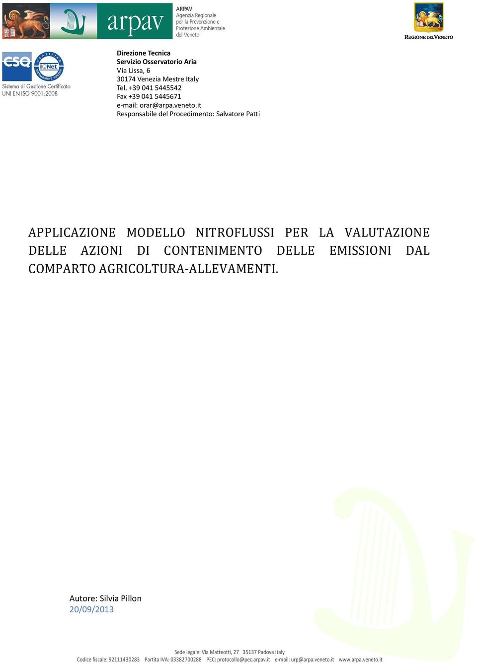 it Responsabile del Procedimento: Salvatore Patti APPLICAZIONE MODELLO NITROFLUSSI PER LA