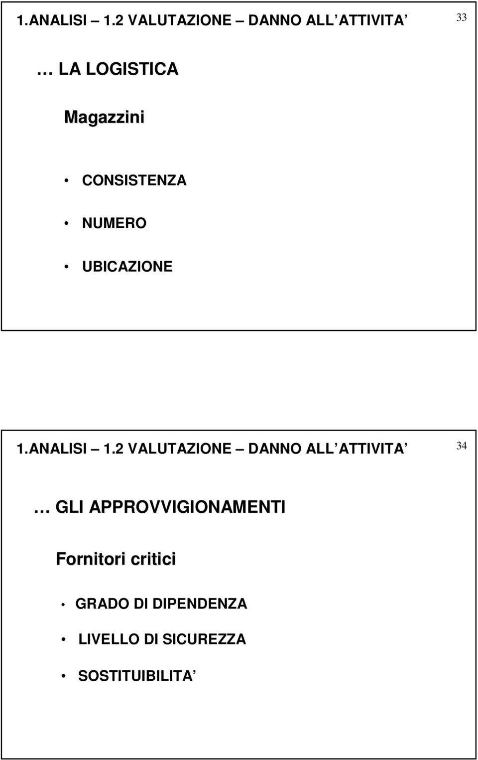 CONSISTENZA NUMERO UBICAZIONE 2 VALUTAZIONE DANNO ALL