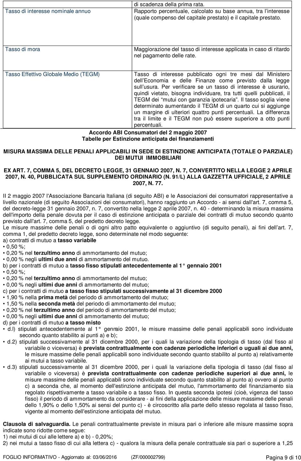 Tasso Effettivo Globale Medio (TEGM) Tasso di interesse pubblicato ogni tre mesi dal Ministero dell Economia e delle Finanze come previsto dalla legge sull usura.