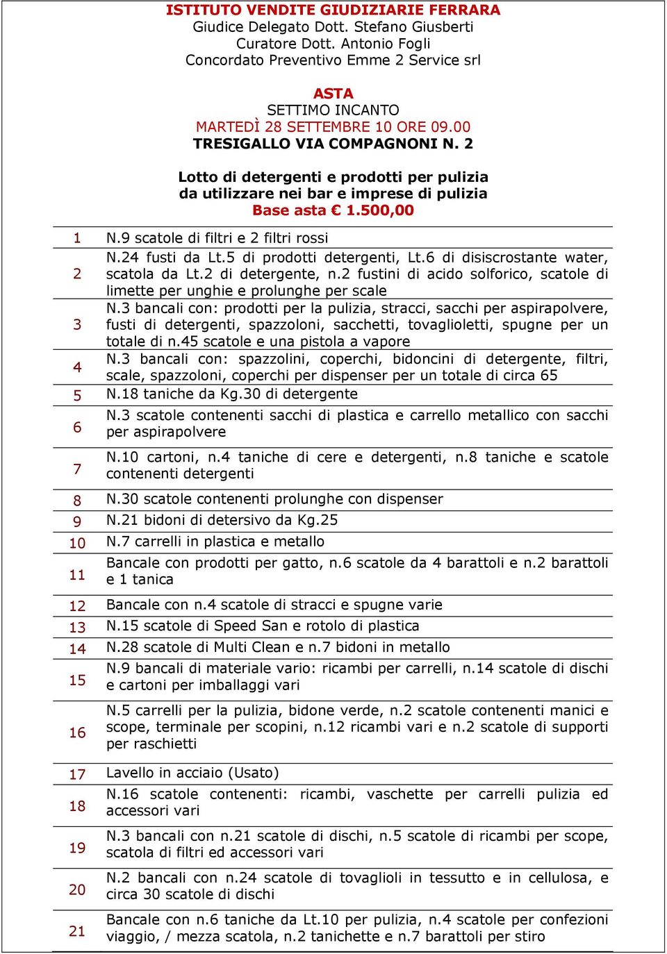 6 di disiscrostante water, 2 scatola da Lt.2 di detergente, n.2 fustini di acido solforico, scatole di limette per unghie e prolunghe per scale N.