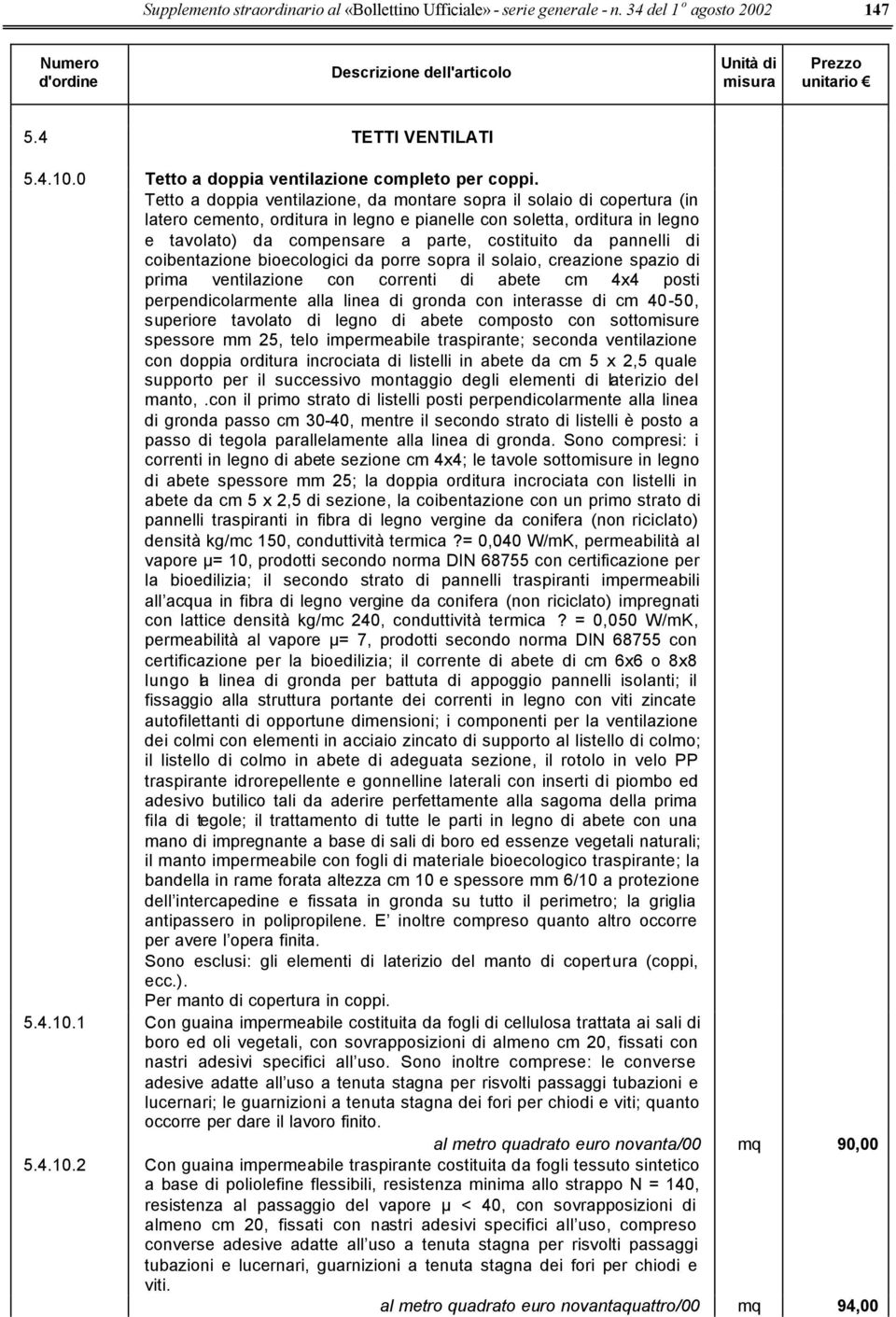 pannelli di coibentazione bioecologici da porre sopra il solaio, creazione spazio di prima ventilazione con correnti di abete cm 4x4 posti perpendicolarmente alla linea di gronda con interasse di cm