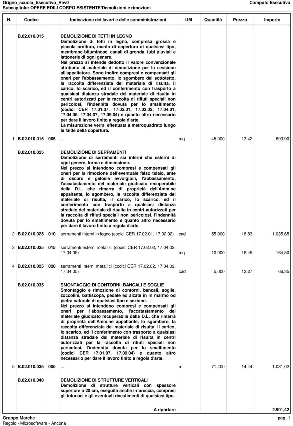 lattonerie di ogni genere. Nel prezzo si intende dedotto il valore convenzionale attribuito al materiale di demolizione per la cessione all'appaltatore.