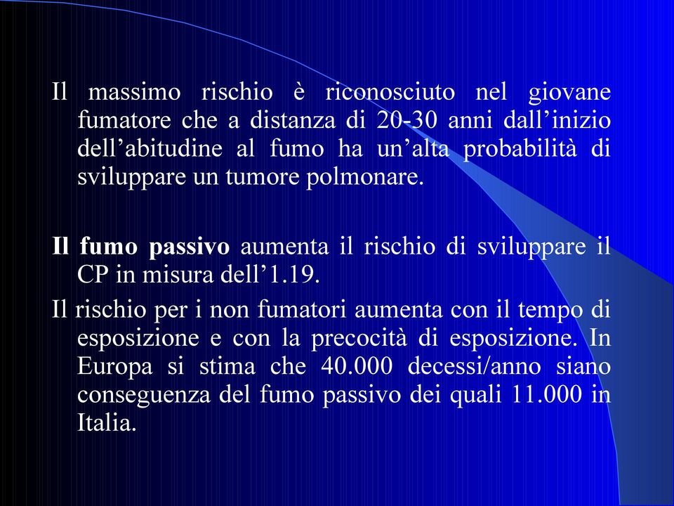 Il fumo passivo aumenta il rischio di sviluppare il CP in misura dell 1.19.