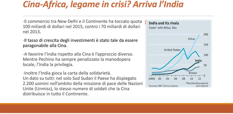 Il tasso di crescita degli investimenti è stato tale da essere paragonabile alla Cina. A favorire l India rispetto alla Cina è l approccio diverso.