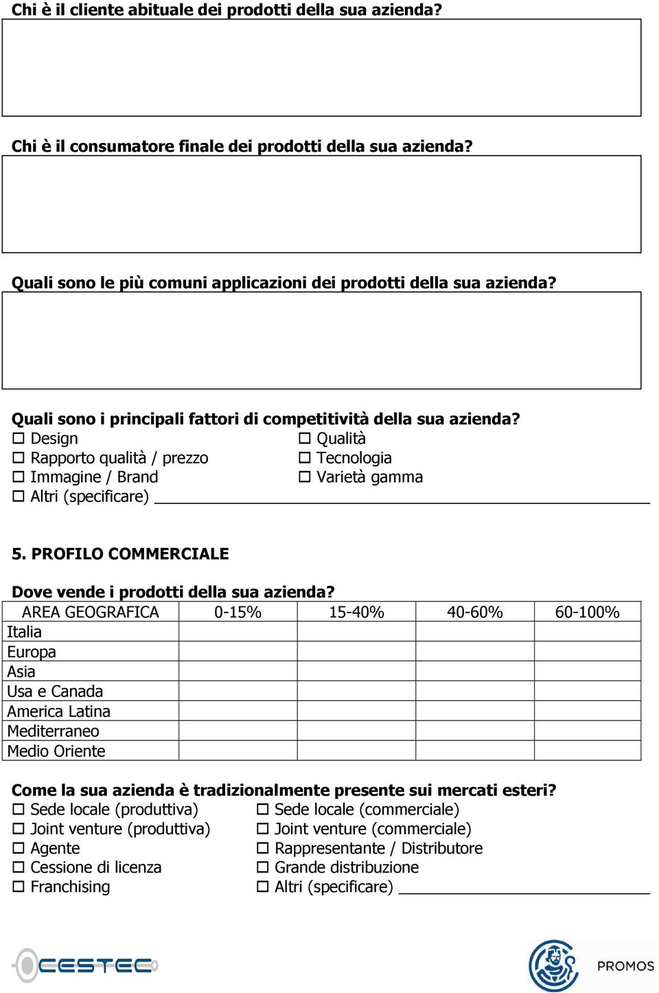 PROFILO COMMERCIALE Dove vende i prodotti della sua azienda?