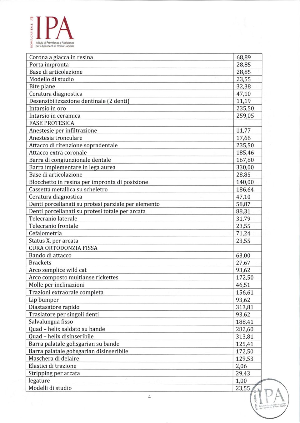 sopradentale 235,50 Attacco extra coronale 185,46 Barra di congiunzionale dentale L67,80 Barra implementare in lega aurea 330,00 Base di articolazione 28,85 Blocchetto in resina per impronta di