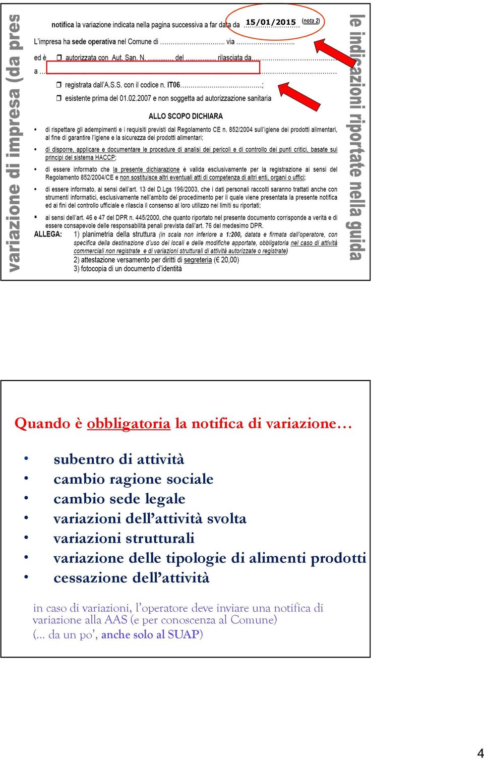 tipologie di alimenti prodotti cessazione dell attività in caso di variazioni, l operatore deve