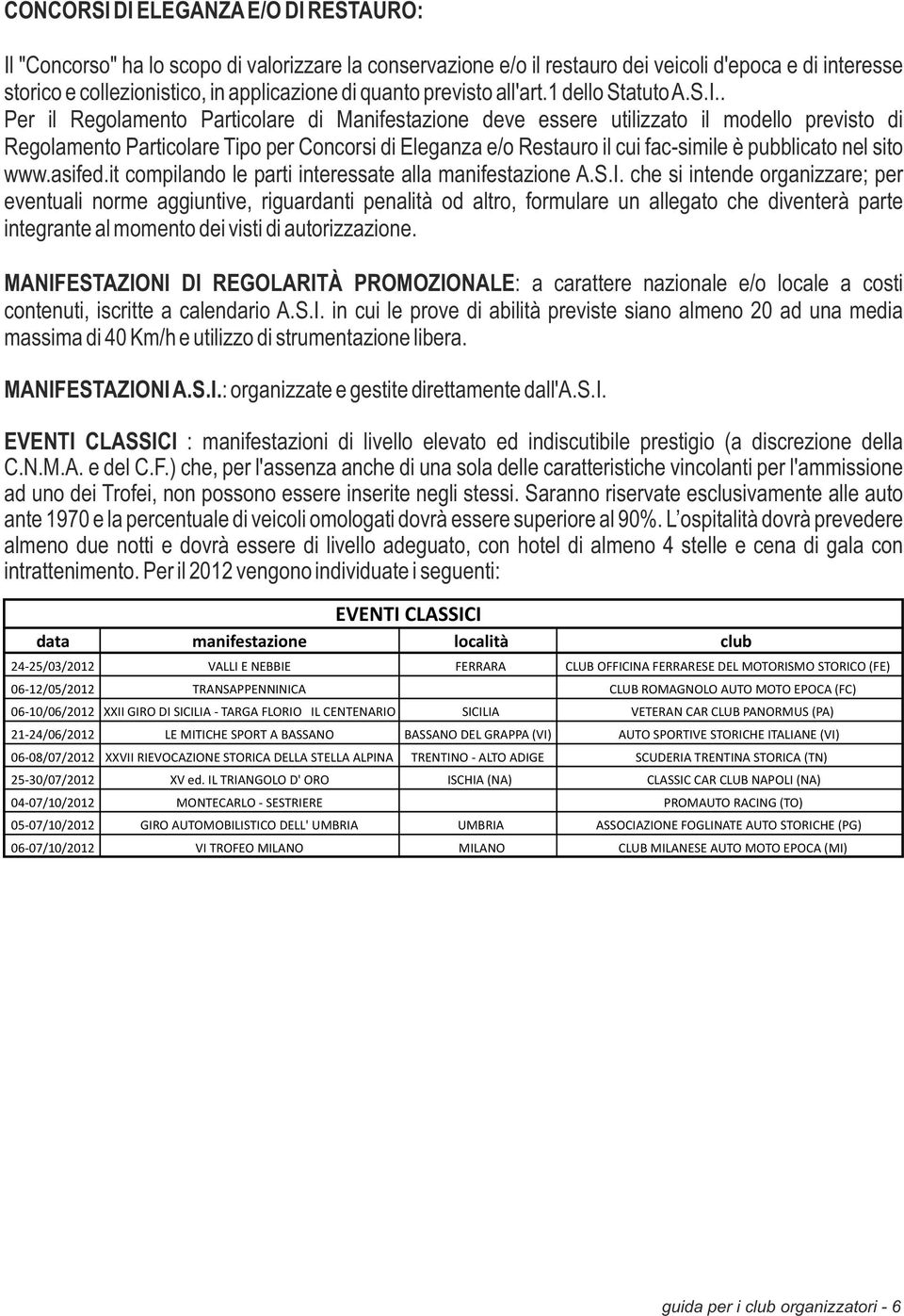 . Per il Regolamento Particolare di Manifestazione deve essere utilizzato il modello previsto di Regolamento Particolare Tipo per Concorsi di Eleganza e/o Restauro il cui fac-simile è pubblicato nel