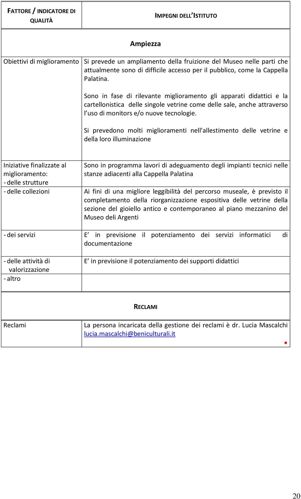 Si prevedono molti miglioramenti nell allestimento delle vetrine e della loro illuminazione Iniziative finalizzate al miglioramento: - delle strutture Sono in programma lavori di adeguamento degli